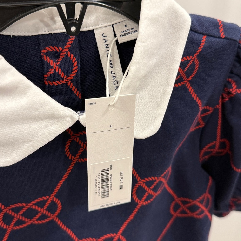 Janie and Jack Navy and Red Patterned Kids Shirt with White Collar net size 6 - Picture 3 of 3
